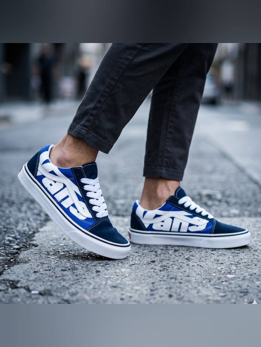 Vans Old Skool Jumbo Mens Size 8 Blue White Black Suede Canvas